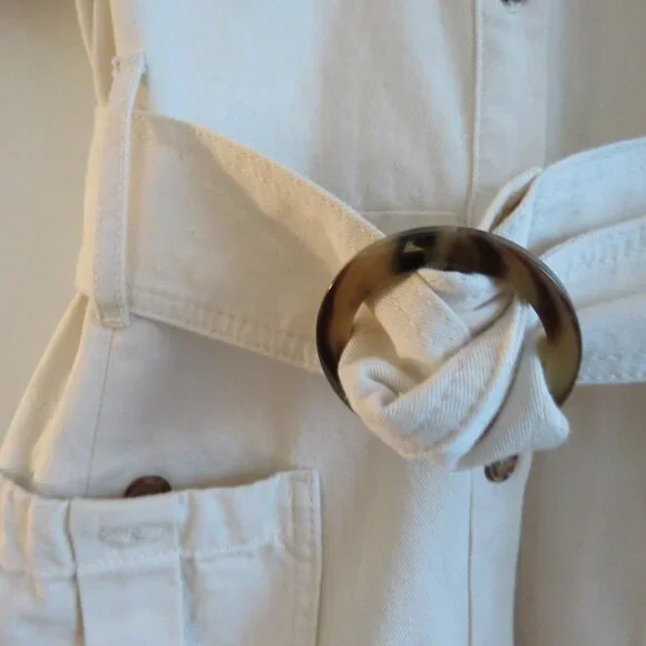 SEZANE Jeanette Denim Midi Belted Dress Molted Ecru Cream - Size EU 40 / US 8 - Picture 10 of 16